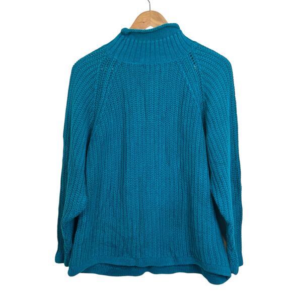 VTG 1980's Forenza Size Small Teal Cable Knit Roll Neck Pullover Shaker Sweater - Picture 3 of 6